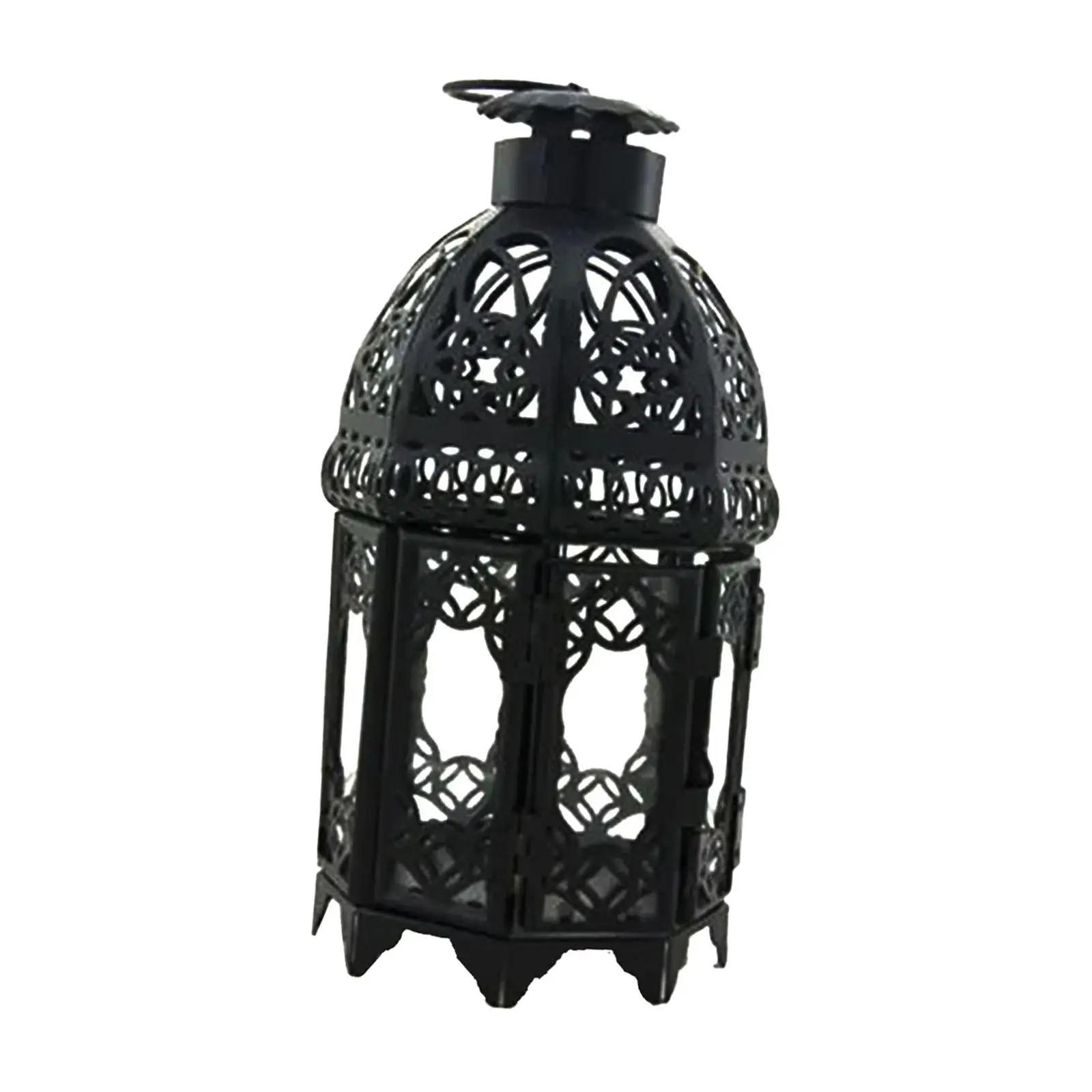 Decorative Candle Lantern Black Metal Hanging Decoration Hollow Candlestick for Tabletop Patio Livinig Room Farmhous